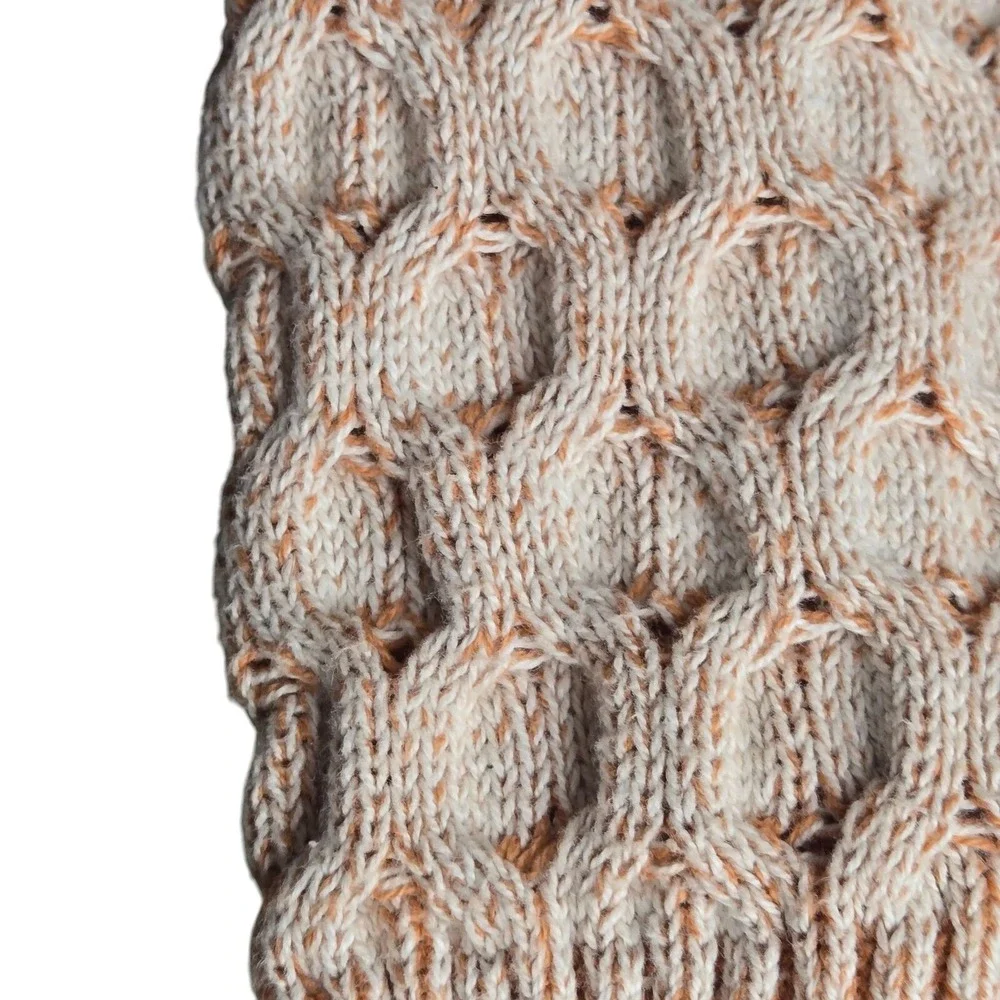 Knox Rose Mock Neck Sweater‎ Honeycomb Knit Pullover Casual Warm Orange Beige S